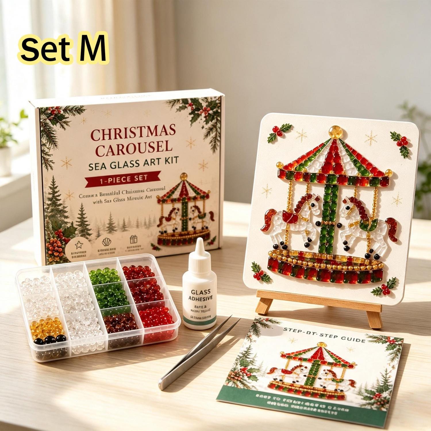DIY Christmas Sea Glass Art Kit – 13 Festive Designs for Holiday Crafts & Home Décor
