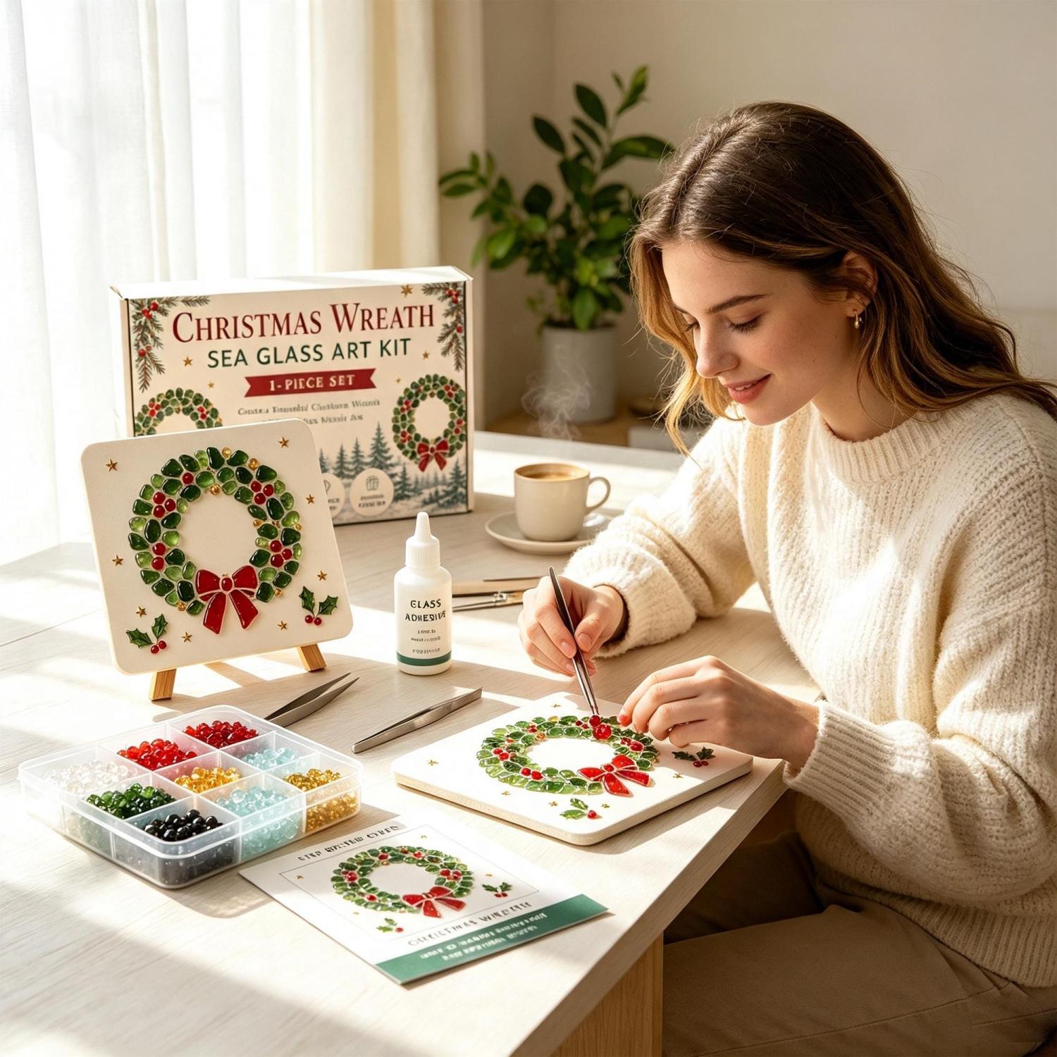DIY Christmas Sea Glass Art Kit – 13 Festive Designs for Holiday Crafts & Home Décor