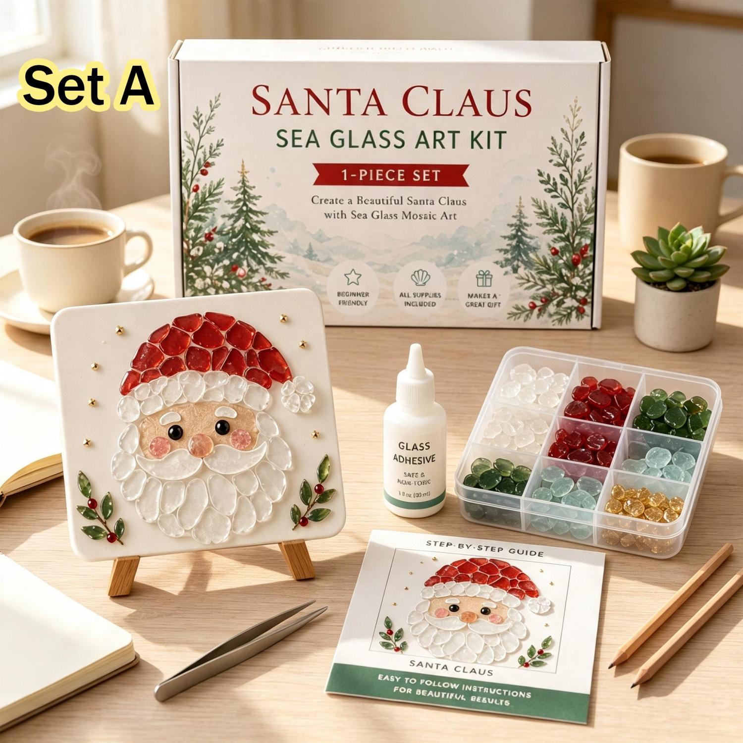 DIY Christmas Sea Glass Art Kit – 13 Festive Designs for Holiday Crafts & Home Décor