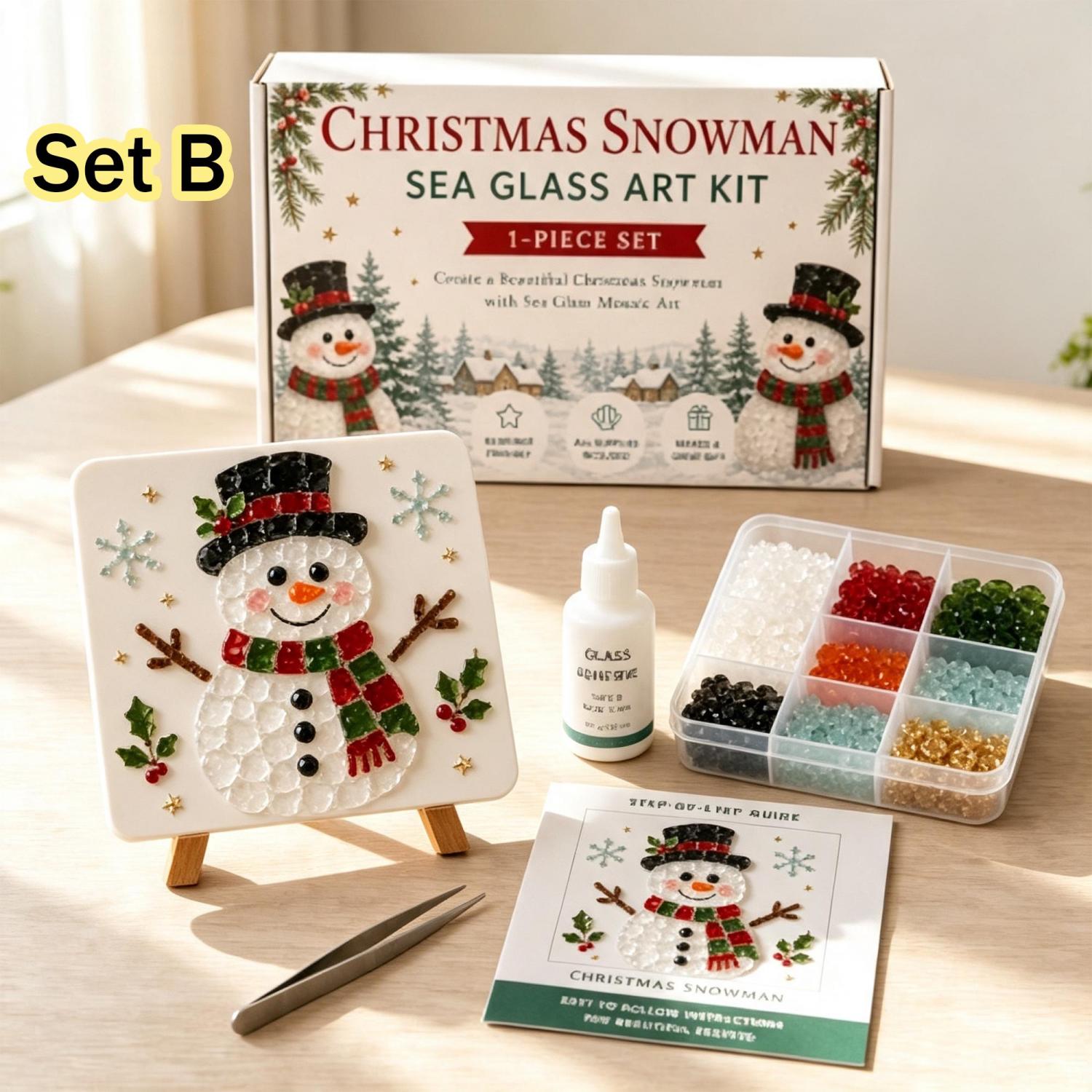 DIY Christmas Sea Glass Art Kit – 13 Festive Designs for Holiday Crafts & Home Décor