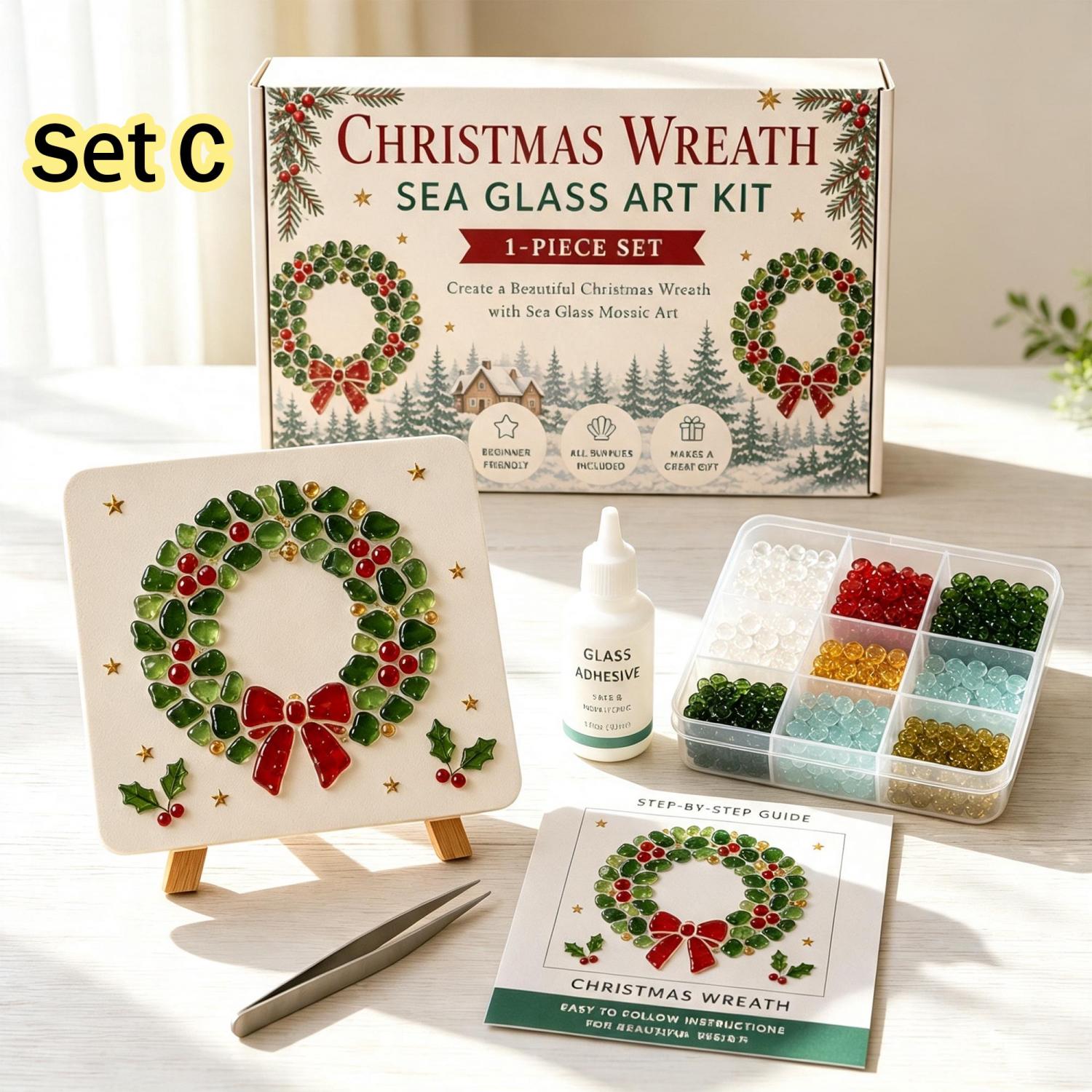 DIY Christmas Sea Glass Art Kit – 13 Festive Designs for Holiday Crafts & Home Décor