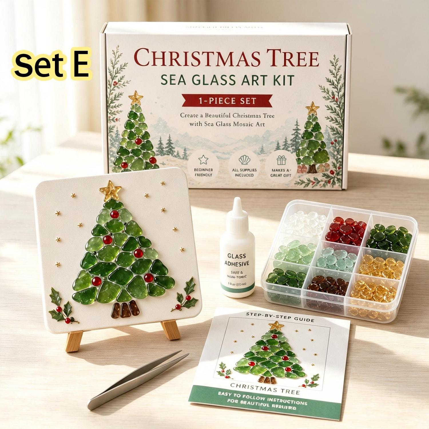 DIY Christmas Sea Glass Art Kit – 13 Festive Designs for Holiday Crafts & Home Décor