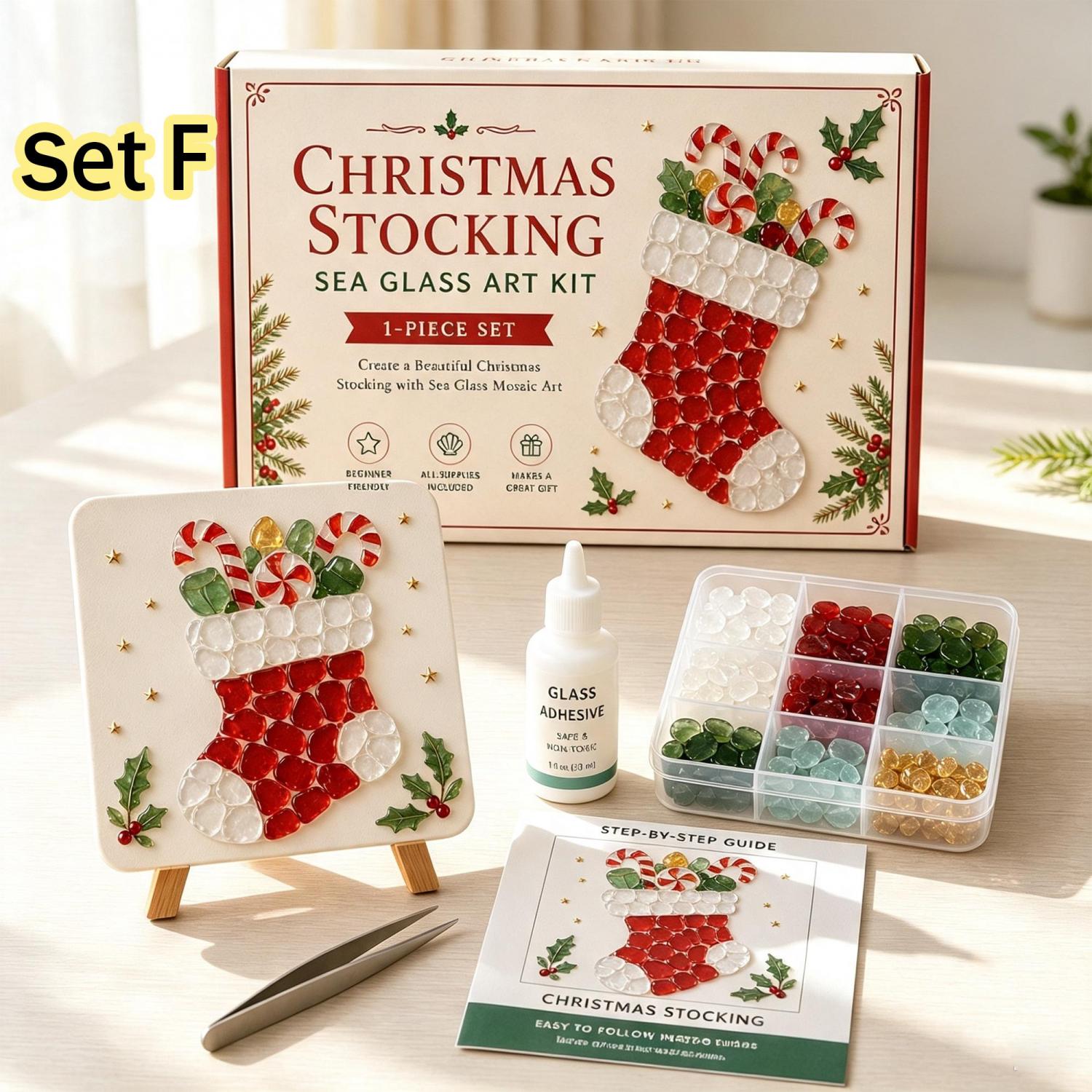 DIY Christmas Sea Glass Art Kit – 13 Festive Designs for Holiday Crafts & Home Décor