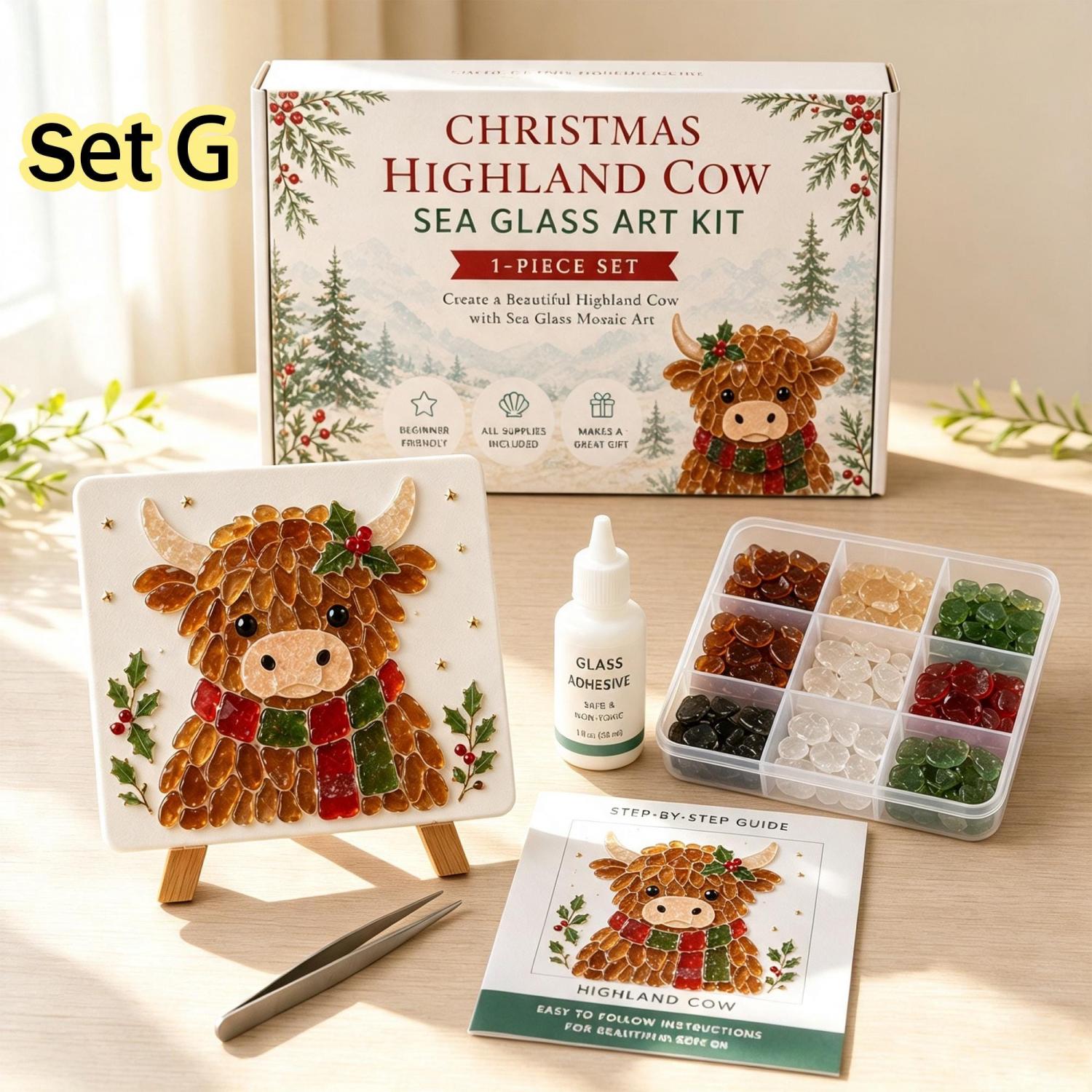 DIY Christmas Sea Glass Art Kit – 13 Festive Designs for Holiday Crafts & Home Décor