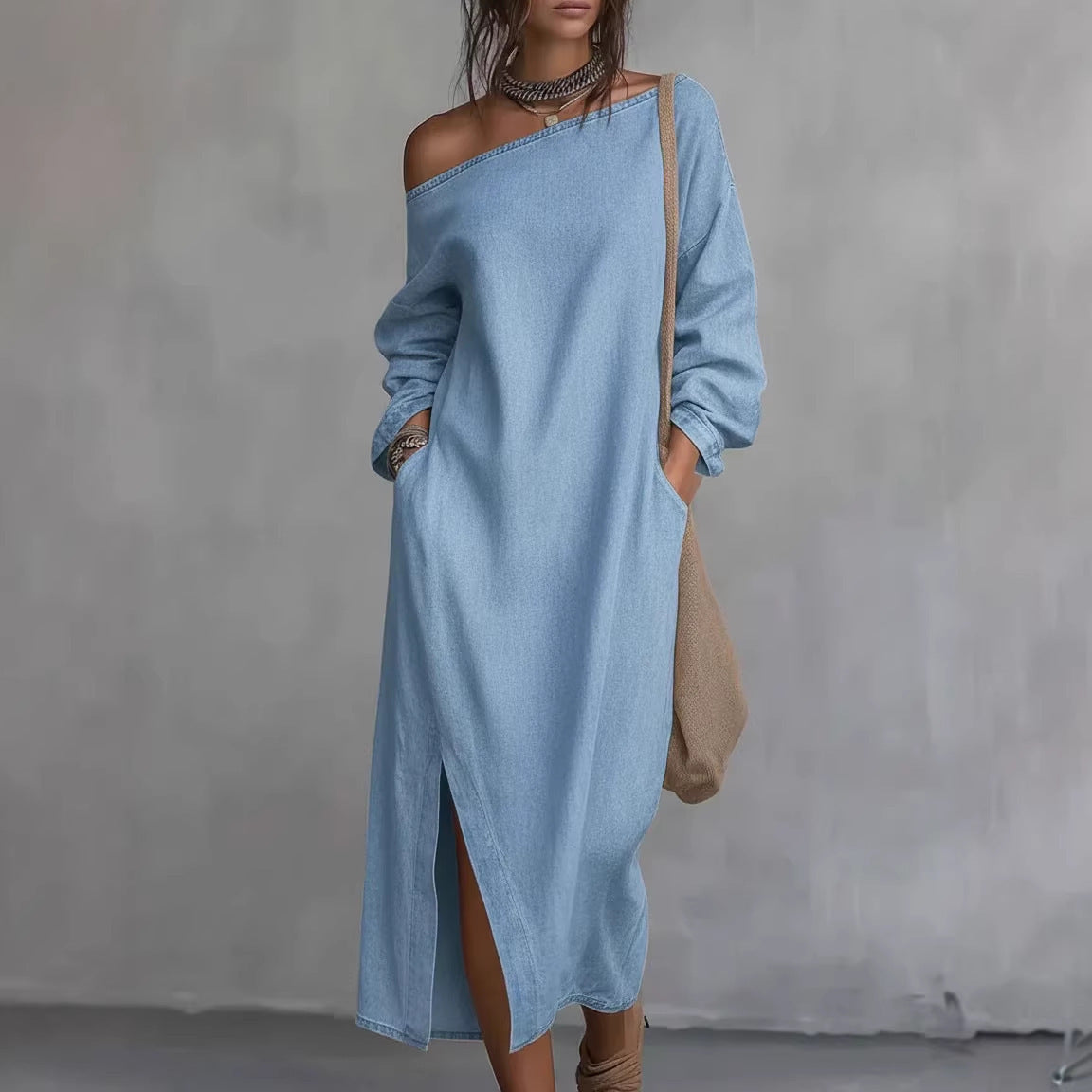 One Shoulder Leinen Midi Kleid – Luftig, elegant & figurfreundlich