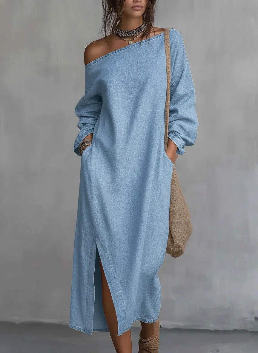 One Shoulder Leinen Midi Kleid – Luftig, elegant & figurfreundlich