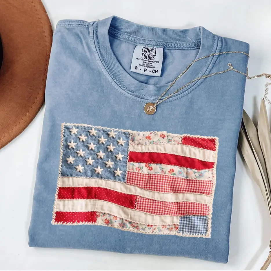 Retro Faux Patchwork American Flag Shirt
