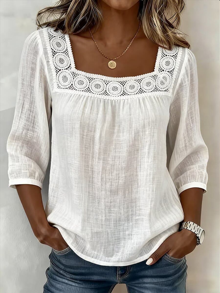 Women’s Square Neck Crochet Lace Blouse