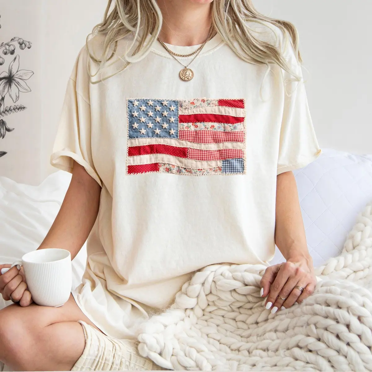 Retro Faux Patchwork American Flag Shirt