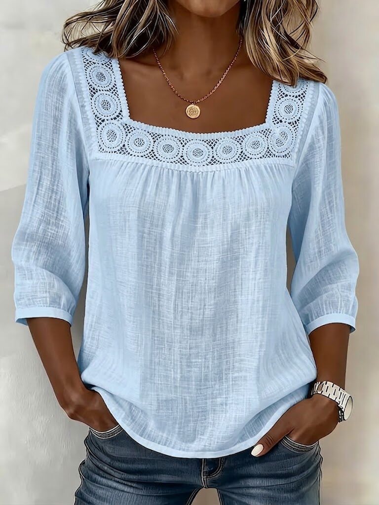 Women’s Square Neck Crochet Lace Blouse