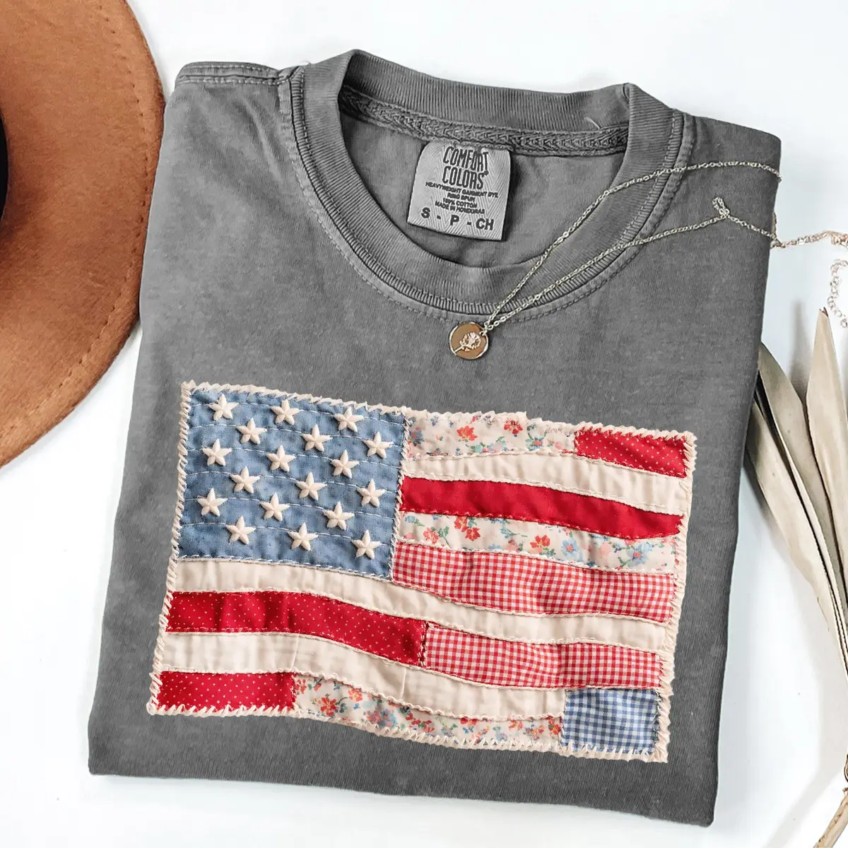 Retro Faux Patchwork American Flag Shirt
