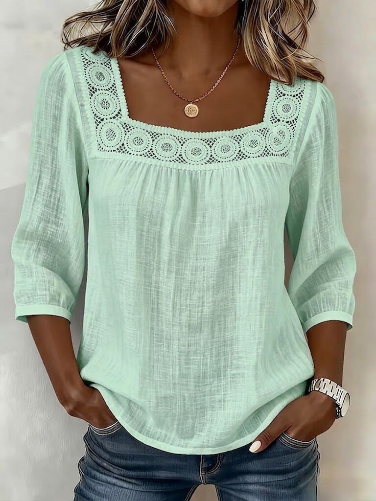 Women’s Square Neck Crochet Lace Blouse