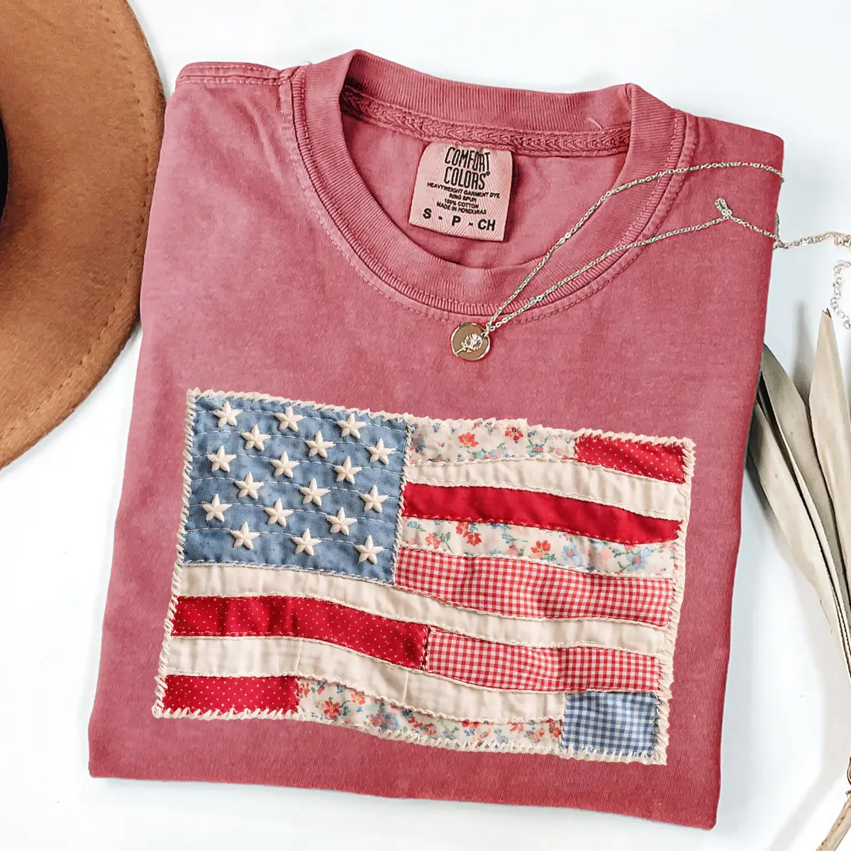 Retro Faux Patchwork American Flag Shirt