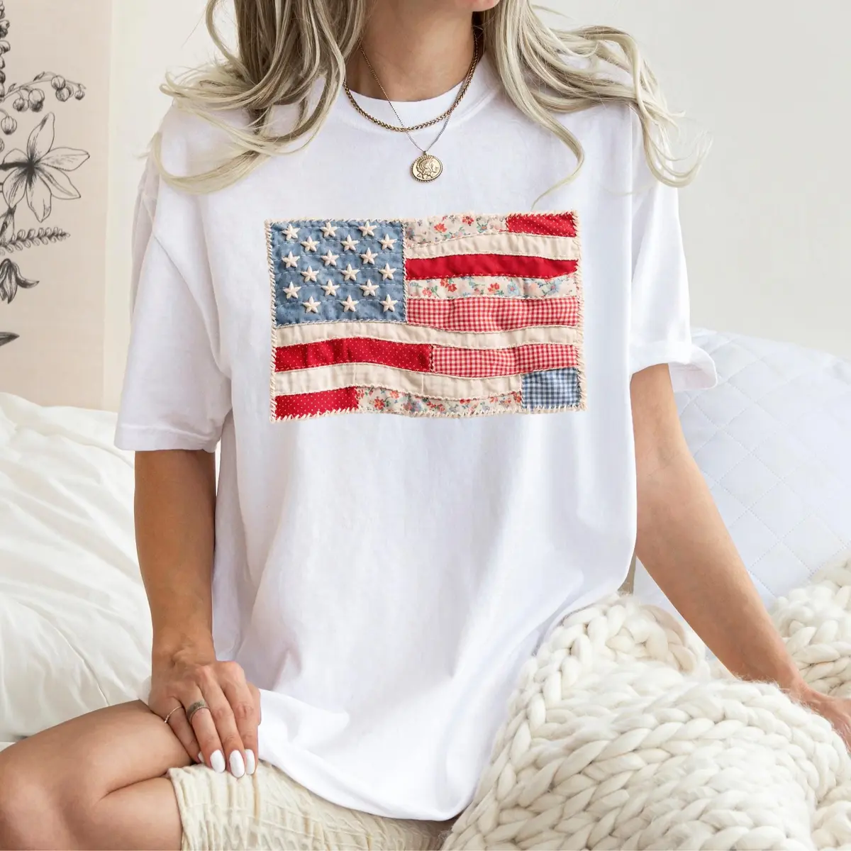 Retro Faux Patchwork American Flag Shirt