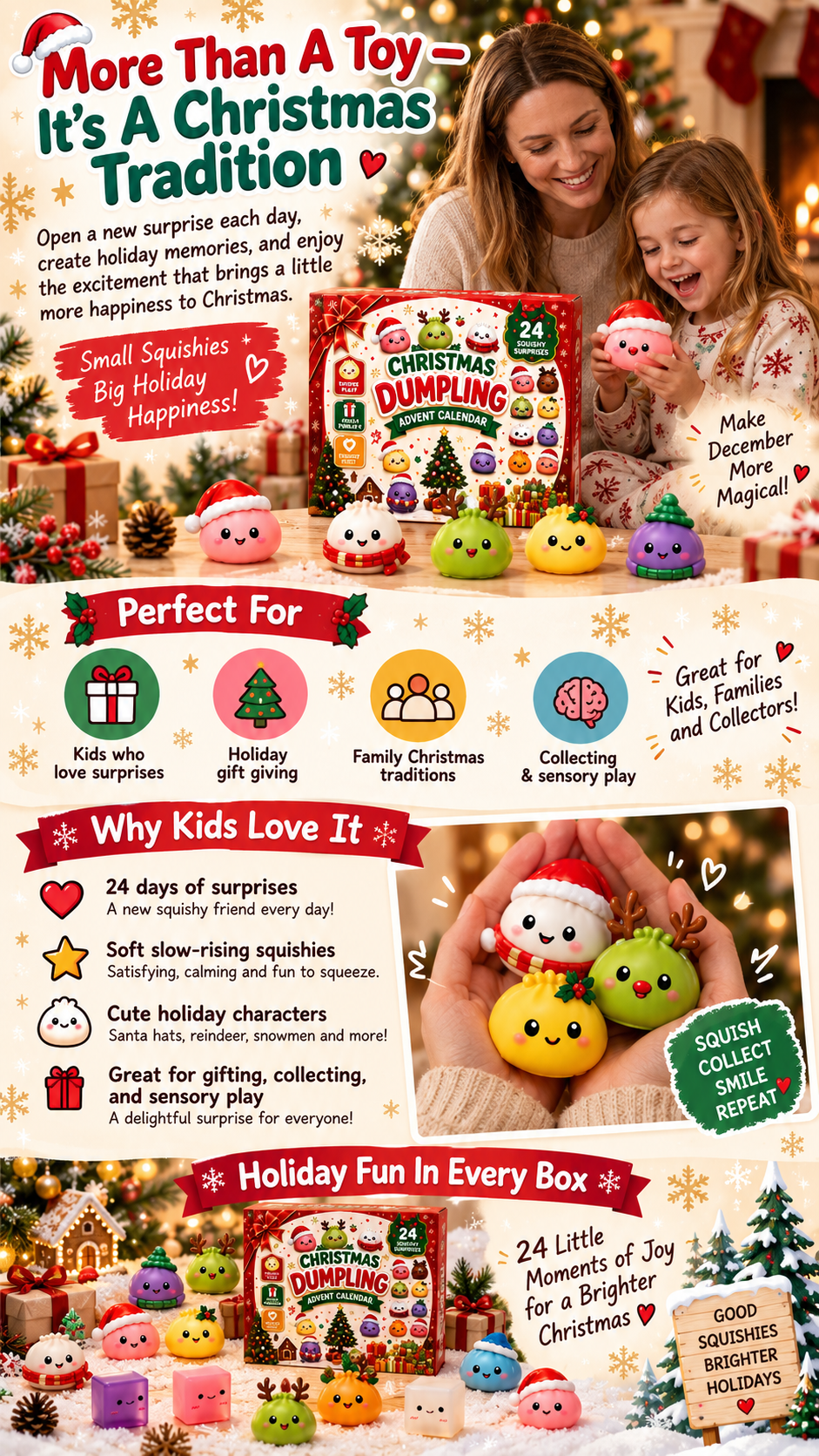 🎅2026 Christmas Squishy Advent Calendar - 24 Days Dumpling Squishies Toys