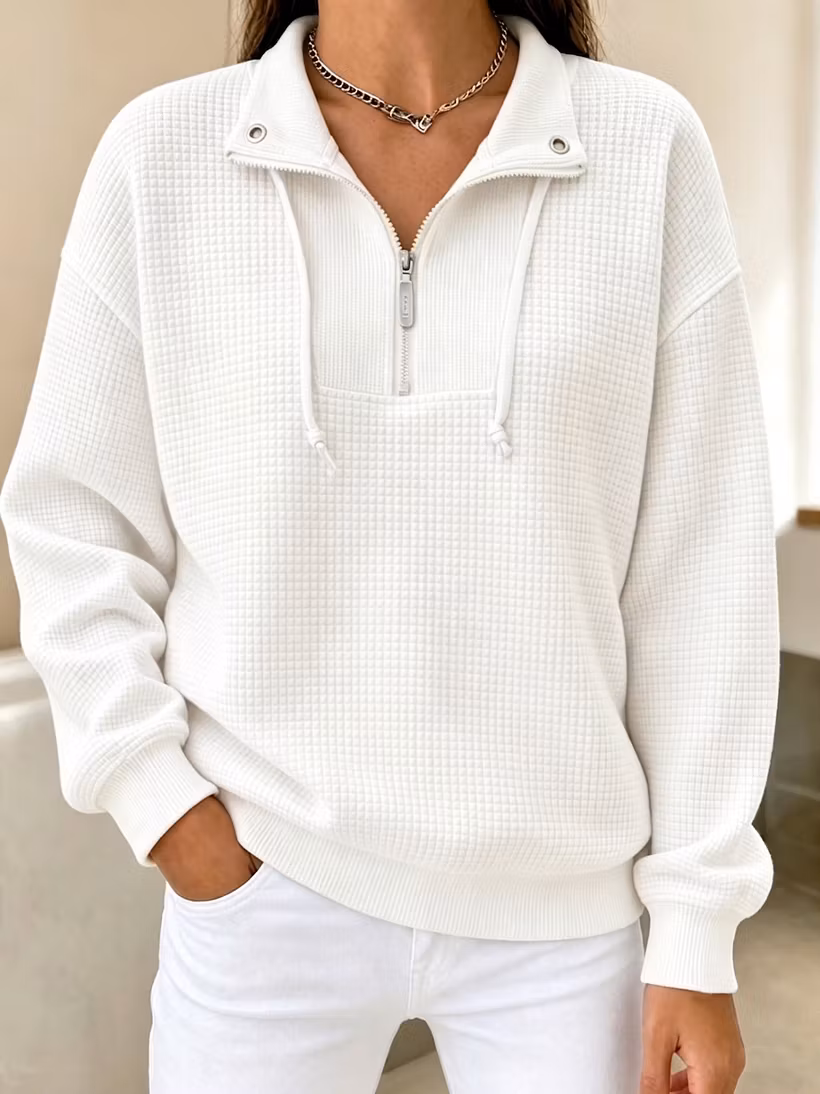 Cozy Waffle Knit Half-Zip Cuffed Pullover