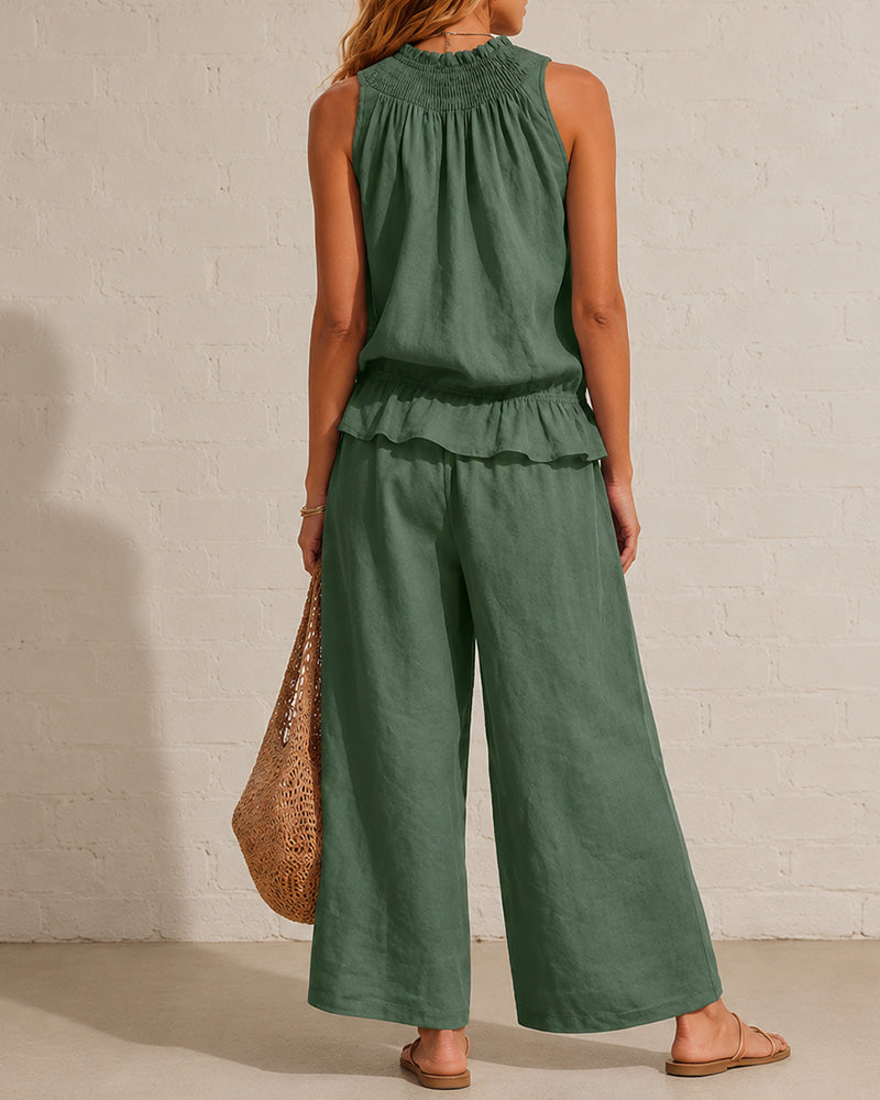 Effortless Cotton-Linen Sleeveless Two-Piece Set