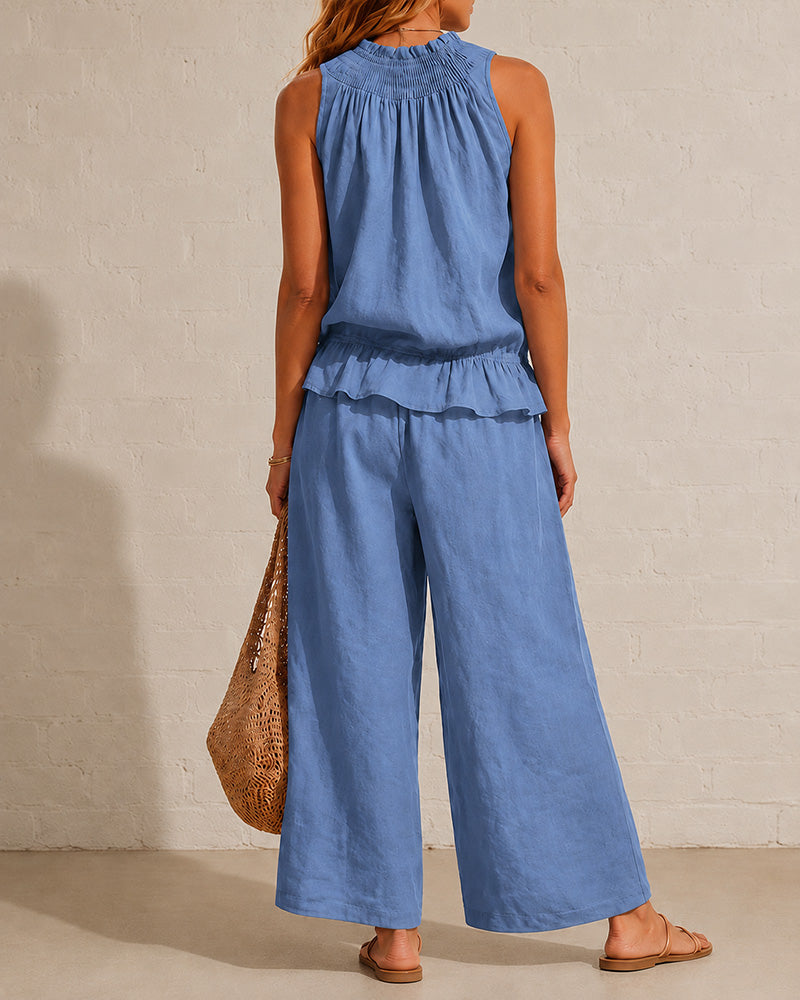 Effortless Cotton-Linen Sleeveless Two-Piece Set