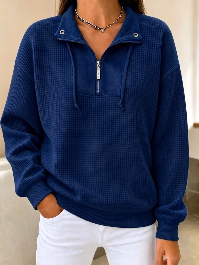 Cozy Waffle Knit Half-Zip Cuffed Pullover