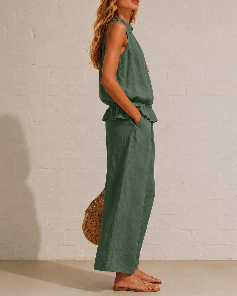 Effortless Cotton-Linen Sleeveless Two-Piece Set