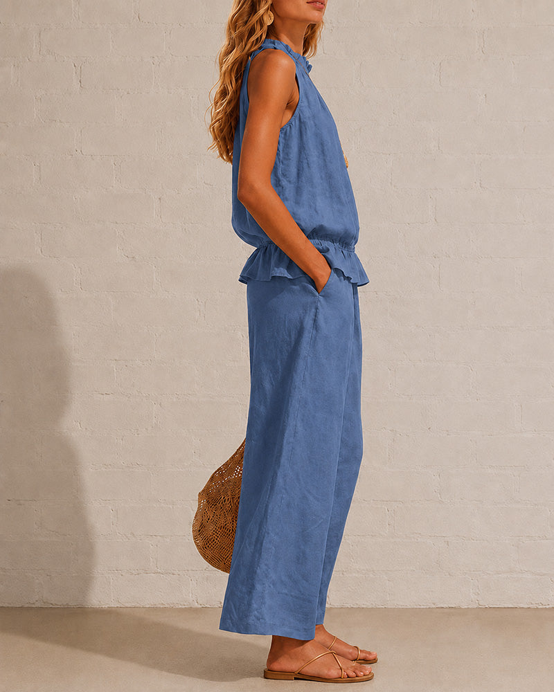 Effortless Cotton-Linen Sleeveless Two-Piece Set