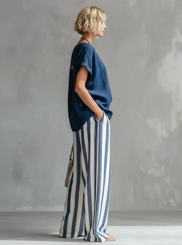 Cozy Loose-fit Striped Cotton-linen Two-piece Set ✨Plus Size Friendly XS-4XL