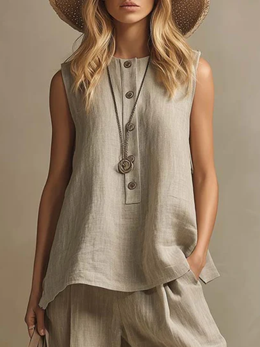 Casual & Cozy Sleeveless Cotton-linen Shirt