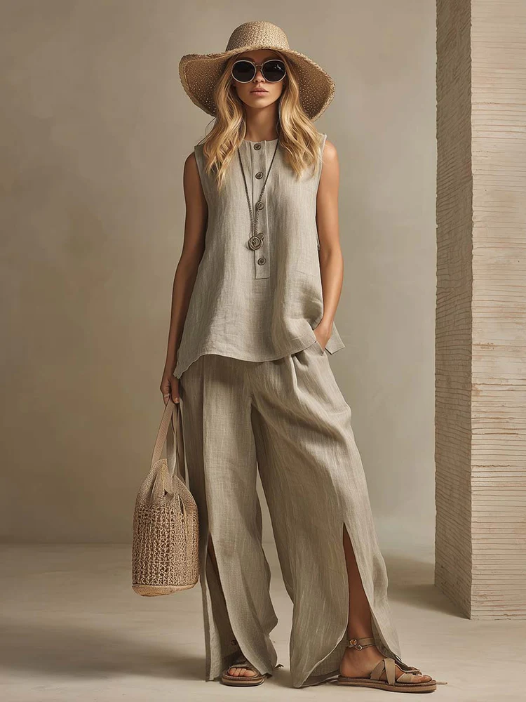 Casual & Cozy Sleeveless Cotton-linen Shirt
