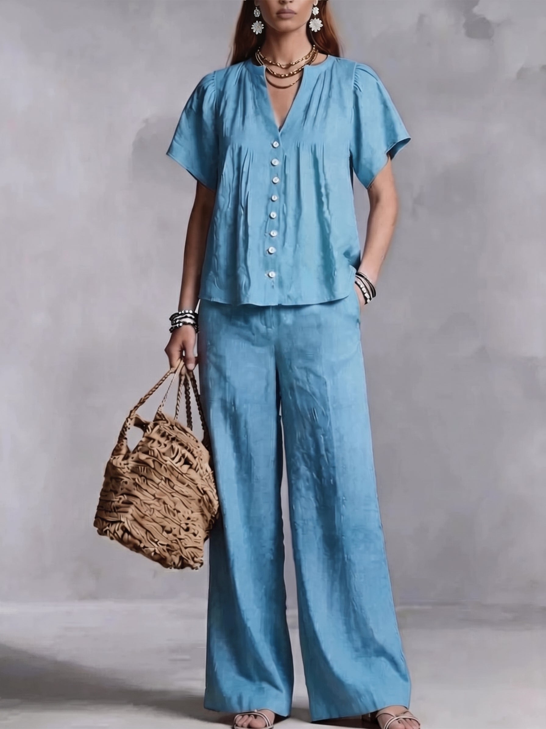 Limited-Time Offer: 49% OFF🔥 Women's Cotton-Linen V-Neck Casual Set for Beach Vacations