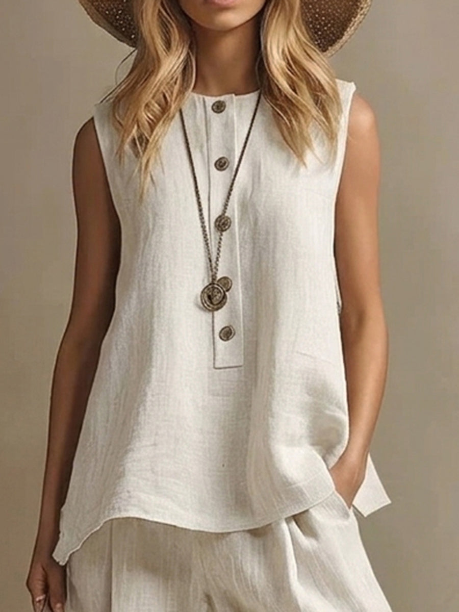 Casual & Cozy Sleeveless Cotton-linen Shirt