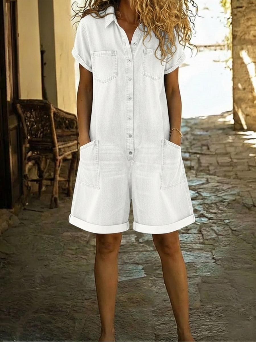 Women's Denim Short Sleeve Romper Jumpsuit