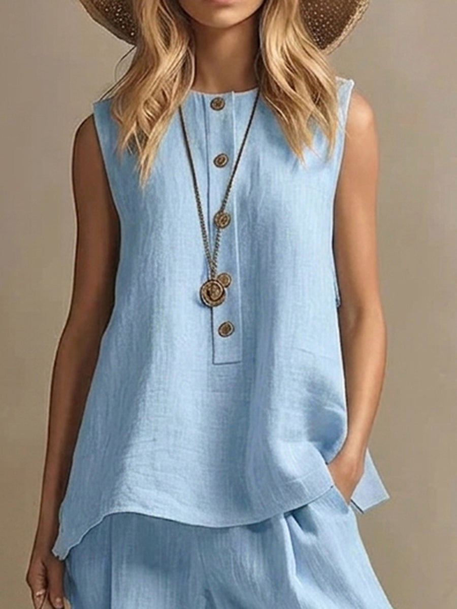 Casual & Cozy Sleeveless Cotton-linen Shirt