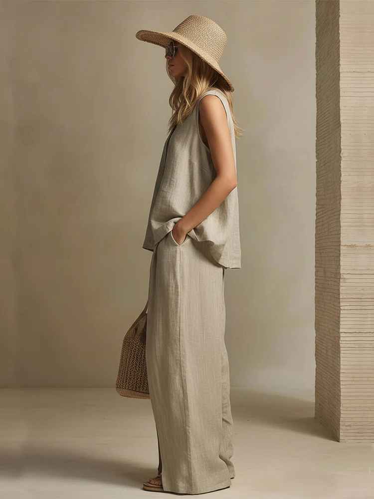 Casual & Cozy Sleeveless Cotton-linen Shirt