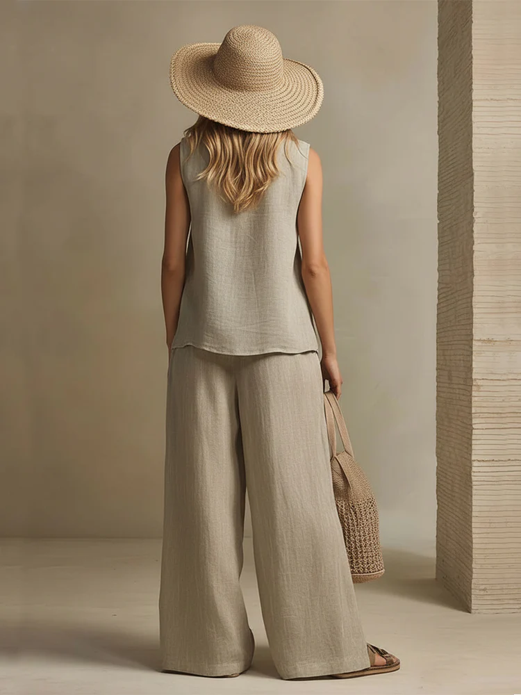 Casual & Cozy Sleeveless Cotton-linen Shirt