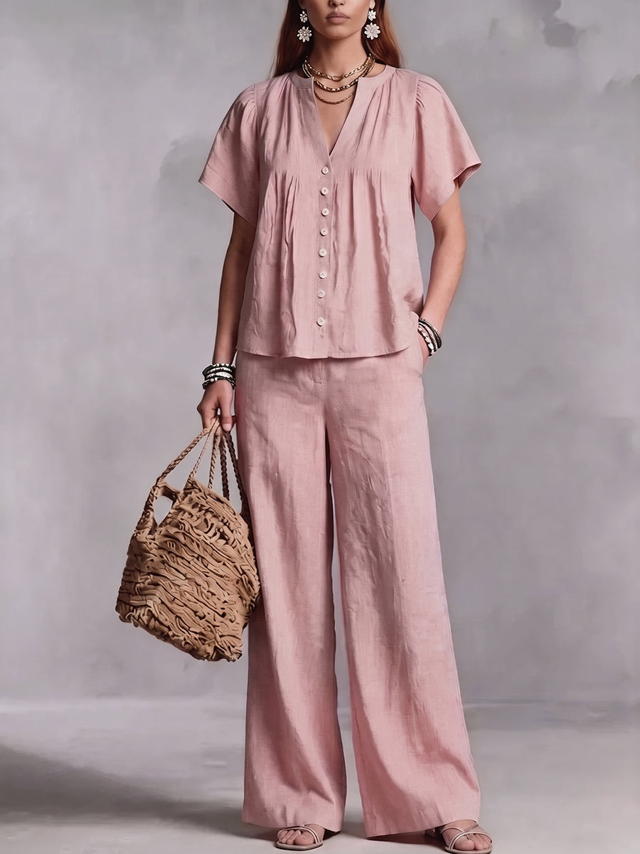 Limited-Time Offer: 49% OFF🔥 Women's Cotton-Linen V-Neck Casual Set for Beach Vacations
