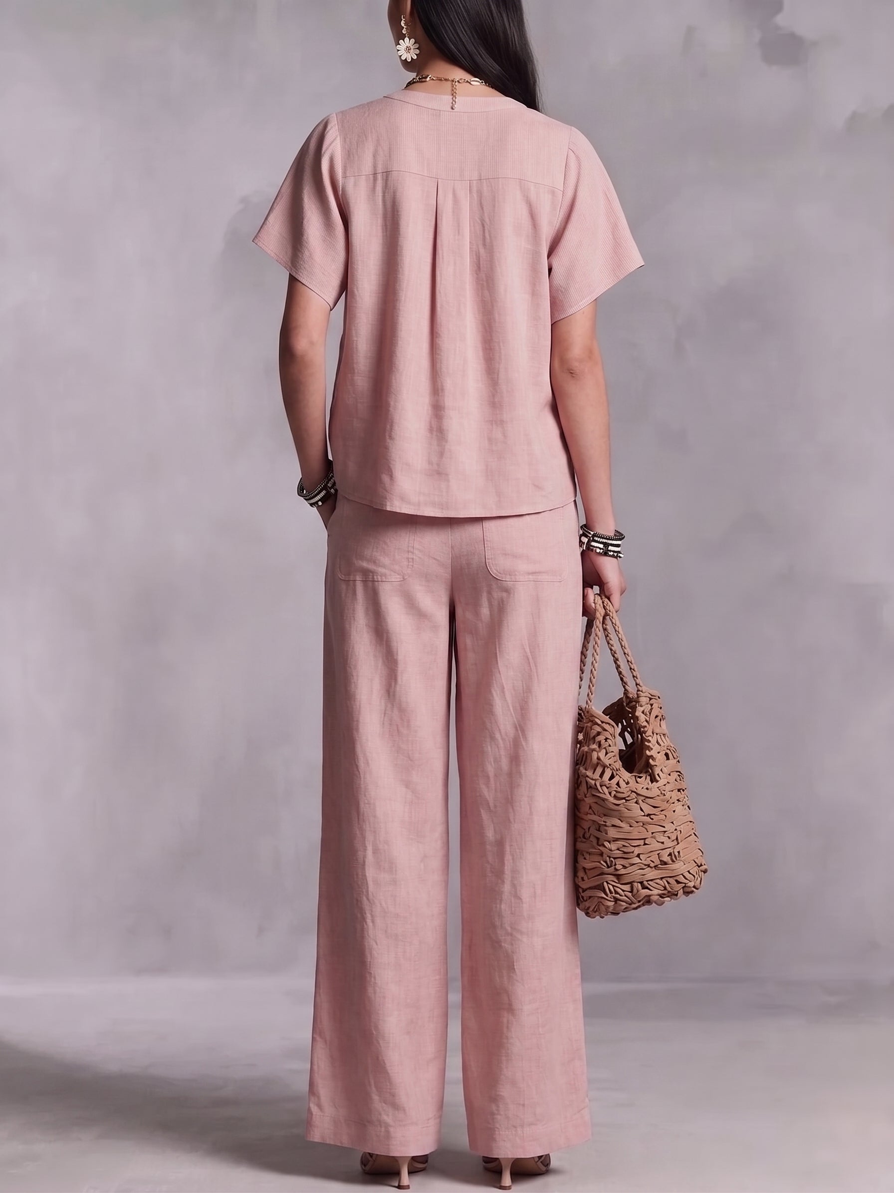 Limited-Time Offer: 49% OFF🔥 Women's Cotton-Linen V-Neck Casual Set for Beach Vacations