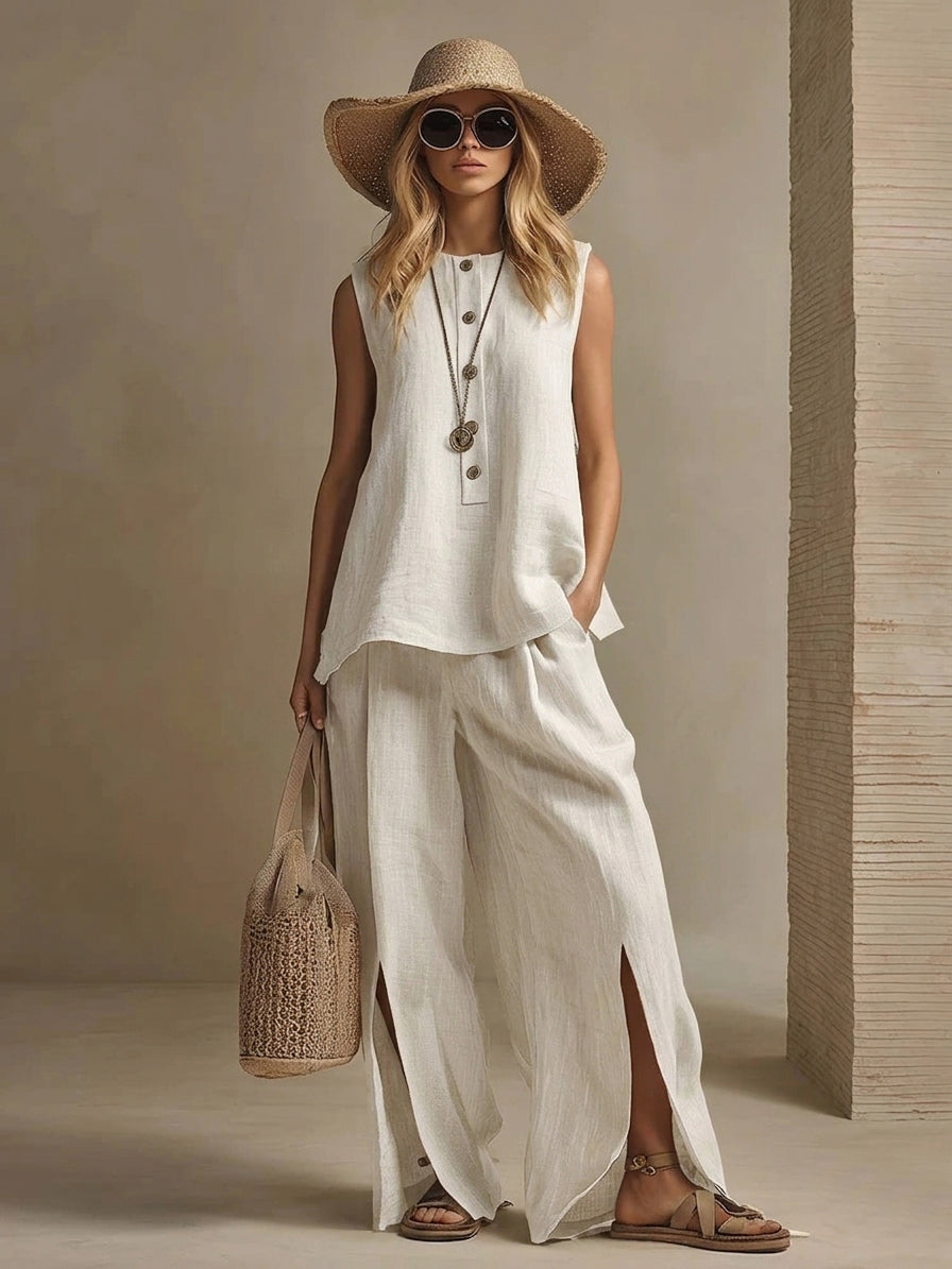 Casual & Cozy Sleeveless Cotton-linen Shirt