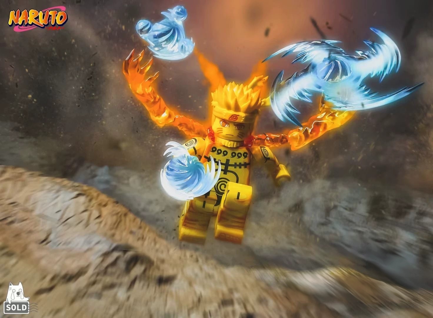 【Sold】Naruto Ultimate Golden Nine-Tails Mode Uzumaki Naruto with Village Symbol Brick