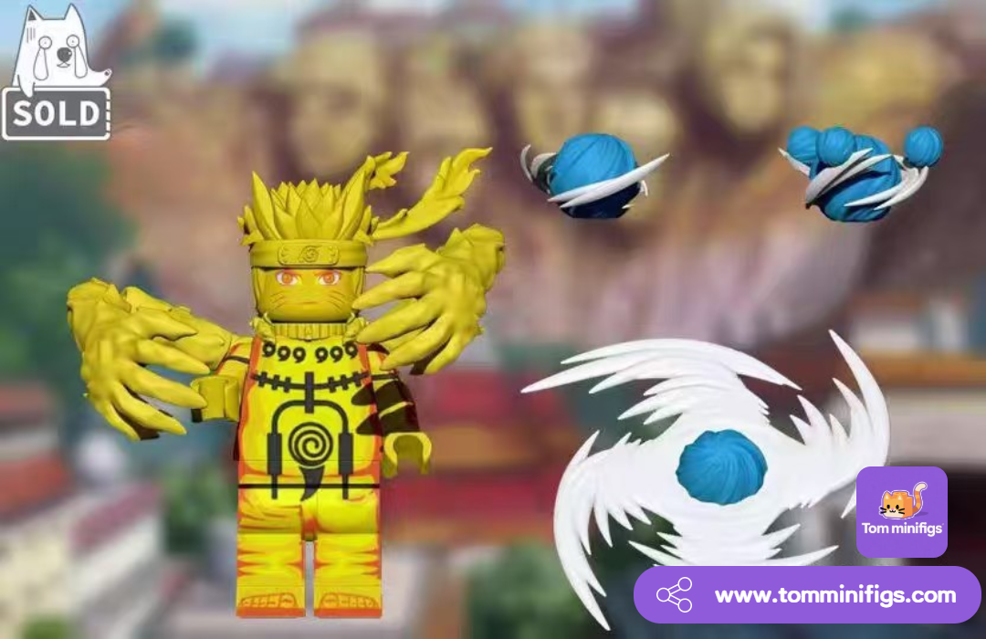 【Sold】Naruto Ultimate Golden Nine-Tails Mode Uzumaki Naruto with Village Symbol Brick