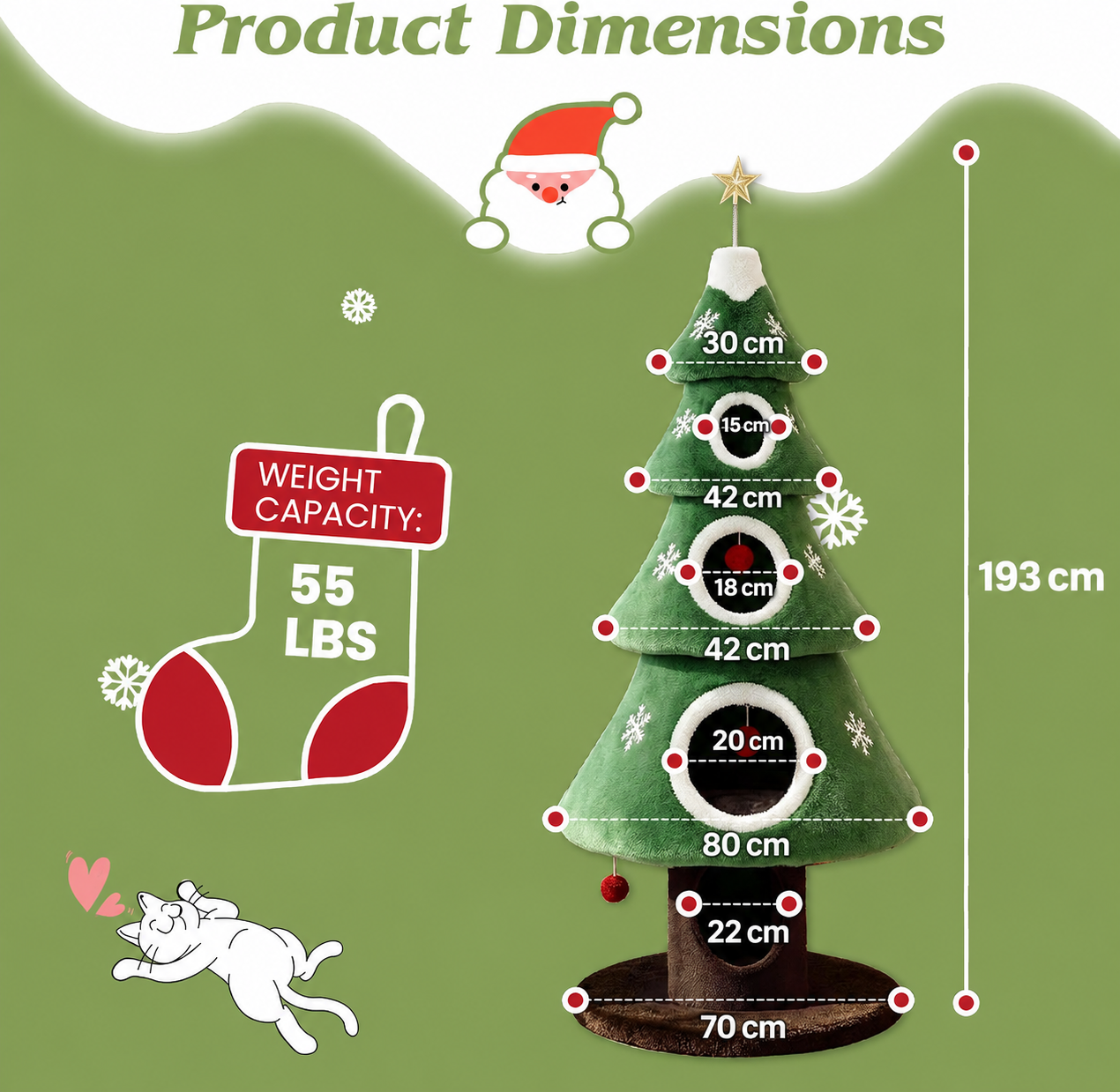 SHA CERLIN 56" Christmas Cat Tree Tower, Multi-Level Condo for Indoor Cats