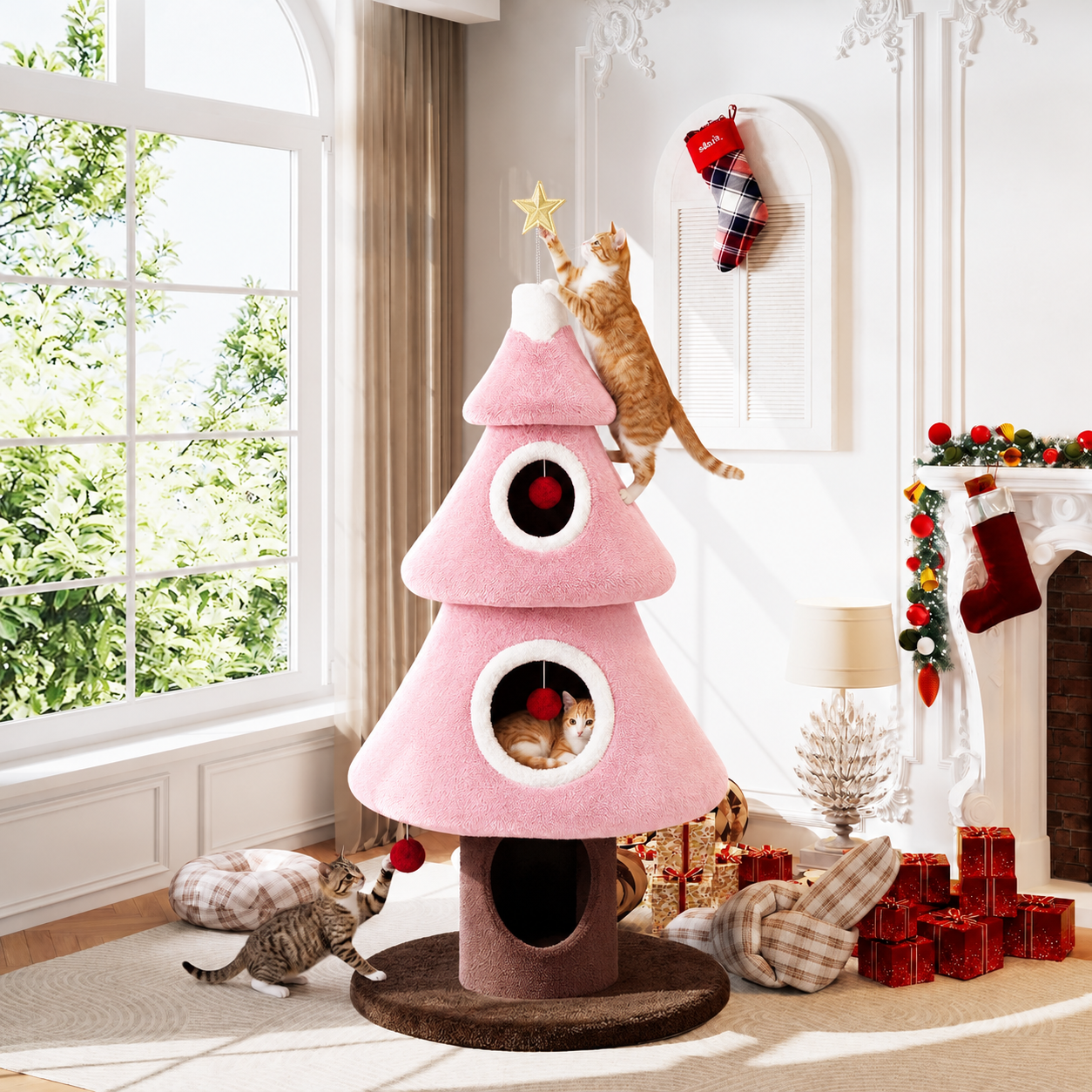 Christmas Cat Tree Tower, Multi-Level Condo for Indoor Cats