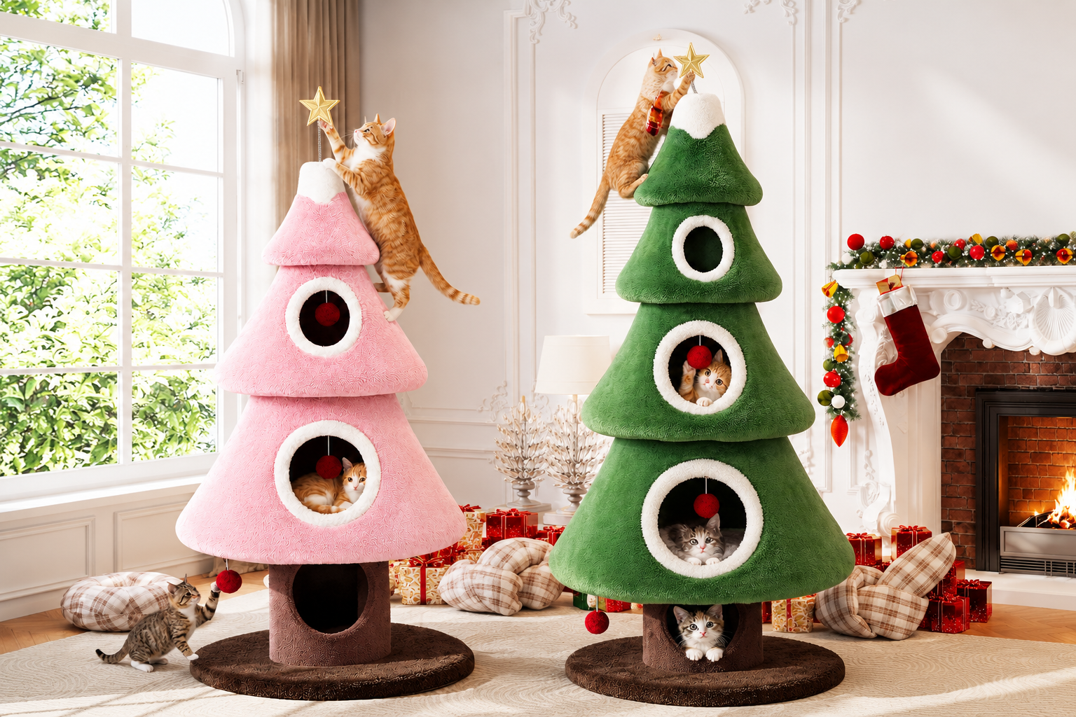 Christmas Cat Tree Tower, Multi-Level Condo for Indoor Cats