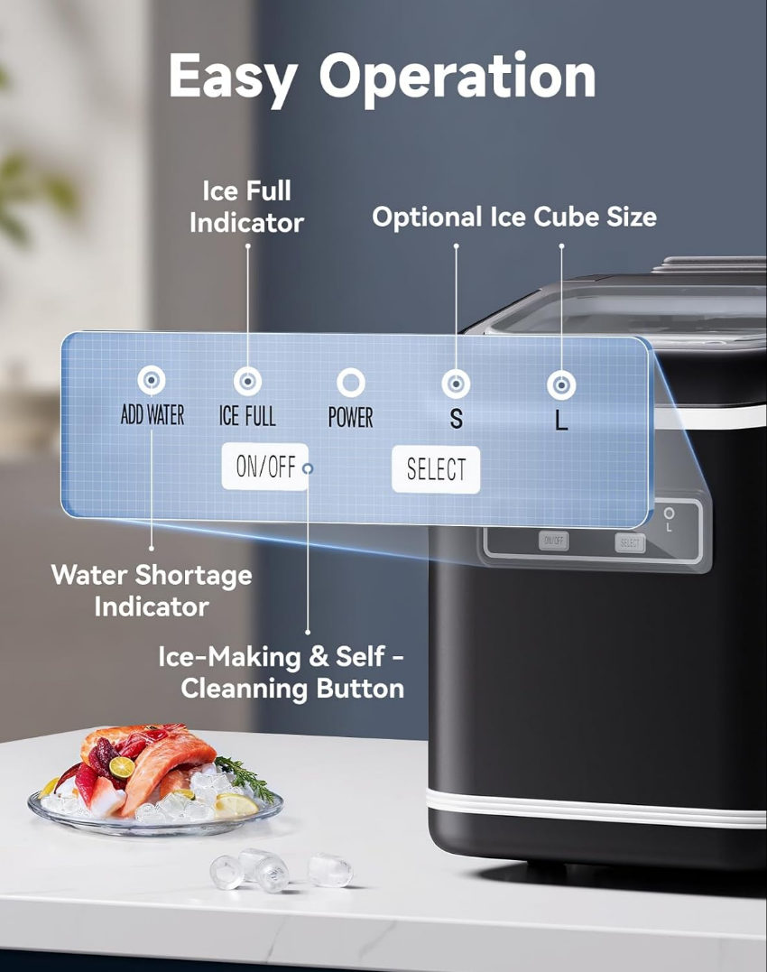 Ice Maker with Handle, 2 Sizes of Bullet Ice Maker Machine Countertop, 9 Cubes Ready in 6 Mins, 12Kg/24H, Ice Scoop & Basket, Self-Cleaning, Removable Top Cover, Perfect for Home/Office/Bar
