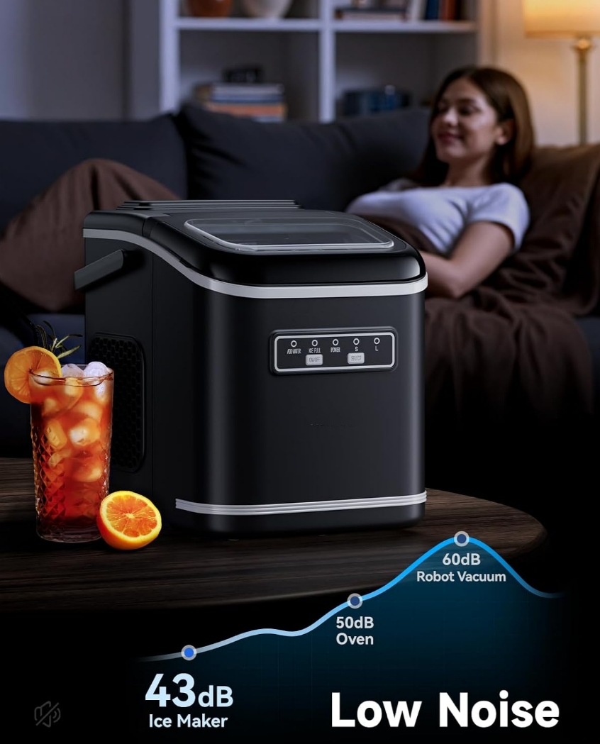 Ice Maker with Handle, 2 Sizes of Bullet Ice Maker Machine Countertop, 9 Cubes Ready in 6 Mins, 12Kg/24H, Ice Scoop & Basket, Self-Cleaning, Removable Top Cover, Perfect for Home/Office/Bar