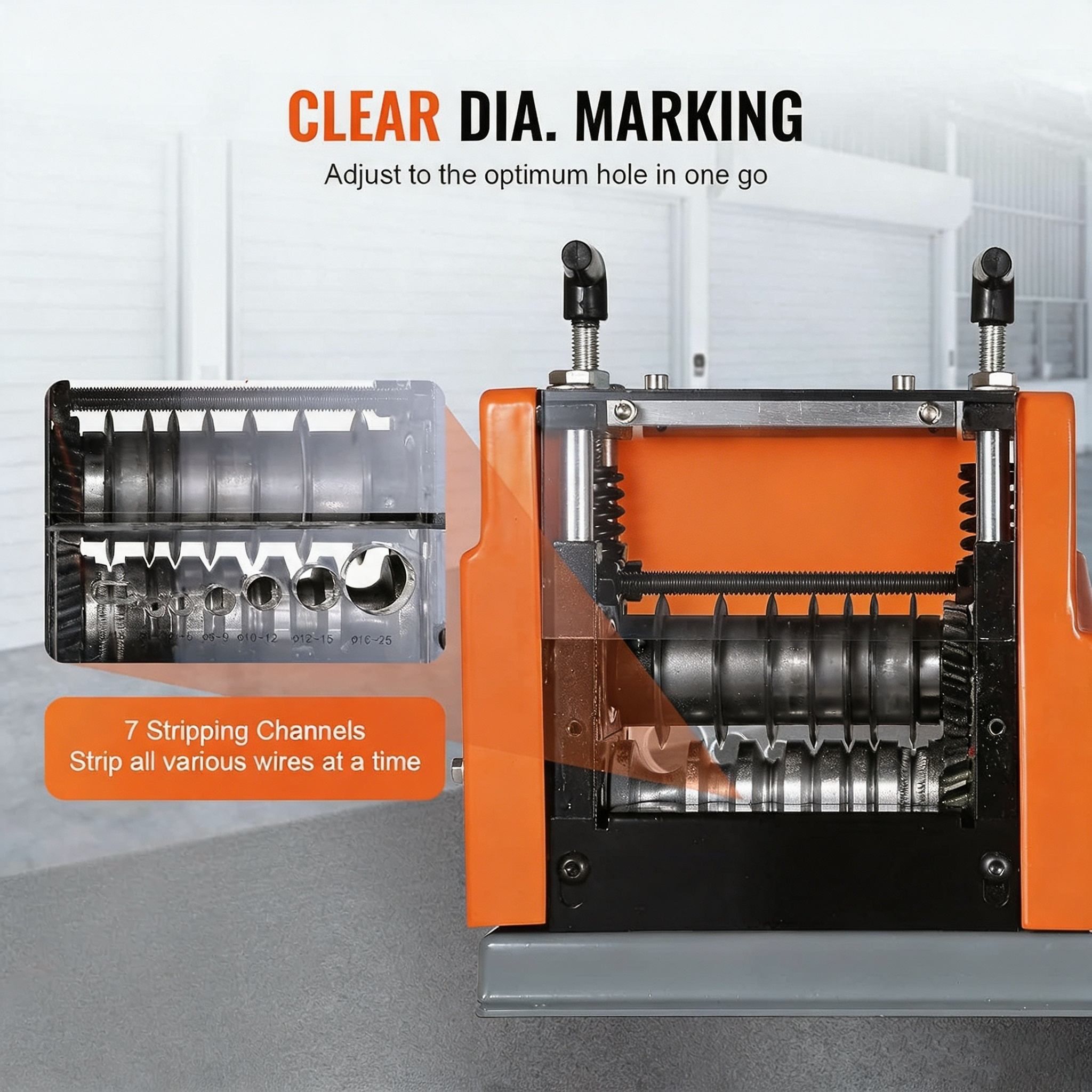 VEVOR Electric Wire Stripping Machine 0.06"-0.98" Automatic Wire Stripper | 60W Copper Cable Stripper with 7 Channels, Transparent Cover, Adjustable Knob, for Wire Stripping Scrap Copper Recycling