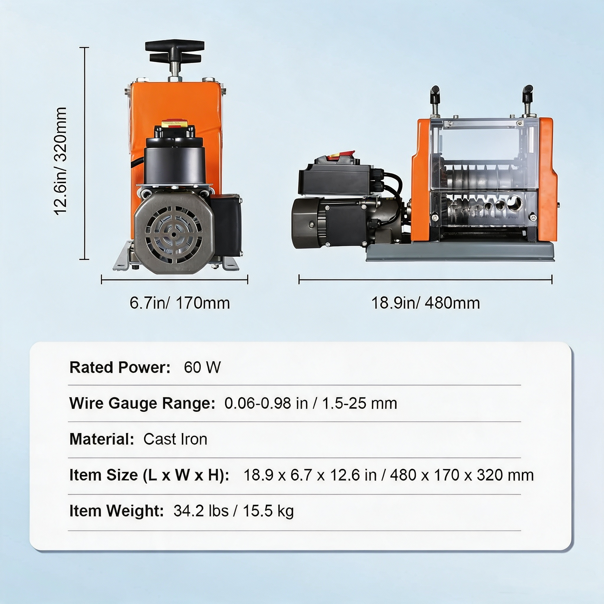 VEVOR Electric Wire Stripping Machine 0.06"-0.98" Automatic Wire Stripper | 60W Copper Cable Stripper with 7 Channels, Transparent Cover, Adjustable Knob, for Wire Stripping Scrap Copper Recycling