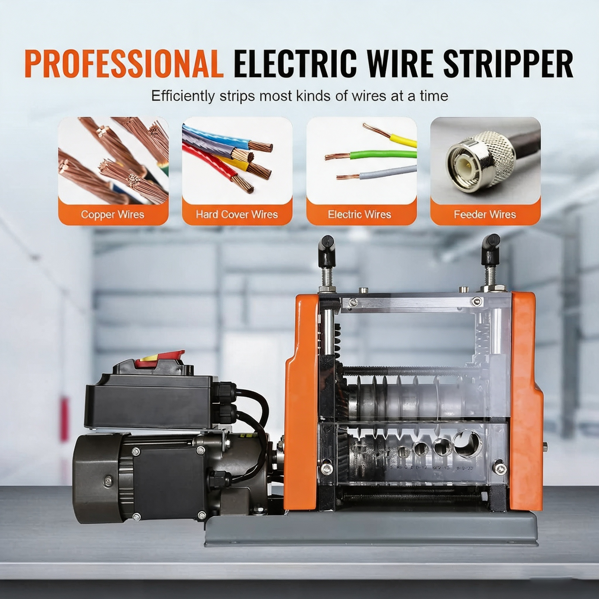 VEVOR Electric Wire Stripping Machine 0.06"-0.98" Automatic Wire Stripper | 60W Copper Cable Stripper with 7 Channels, Transparent Cover, Adjustable Knob, for Wire Stripping Scrap Copper Recycling