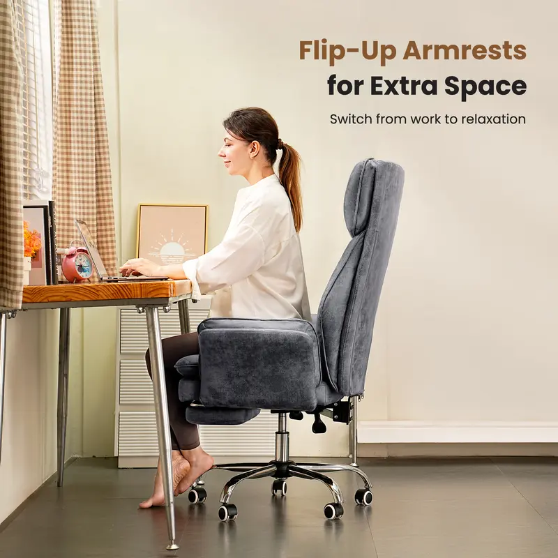 Big and Tall Office Chair, Flip Armrests for Pets & Cross Legged Sitting