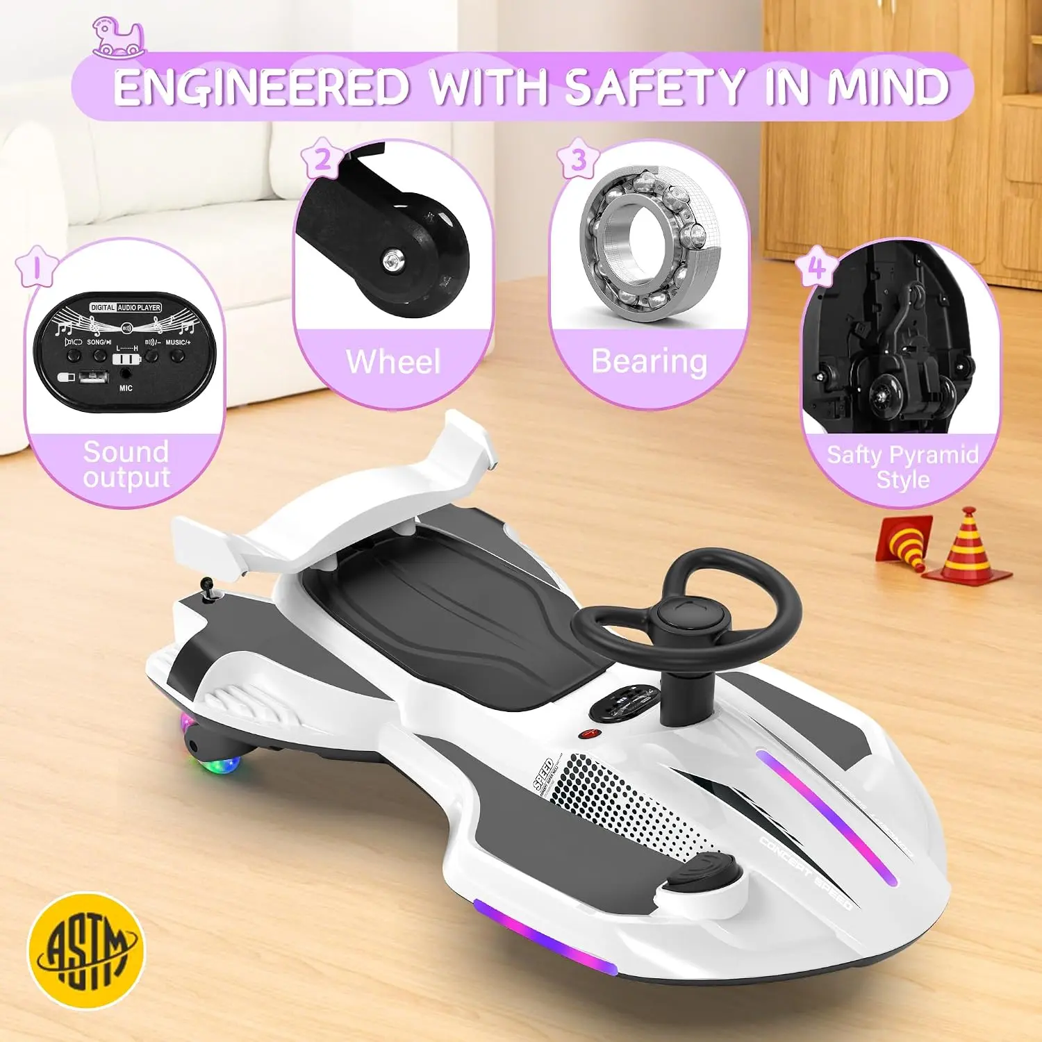 12V Electric Wiggle Car Ride-On for Kids Bluetooth