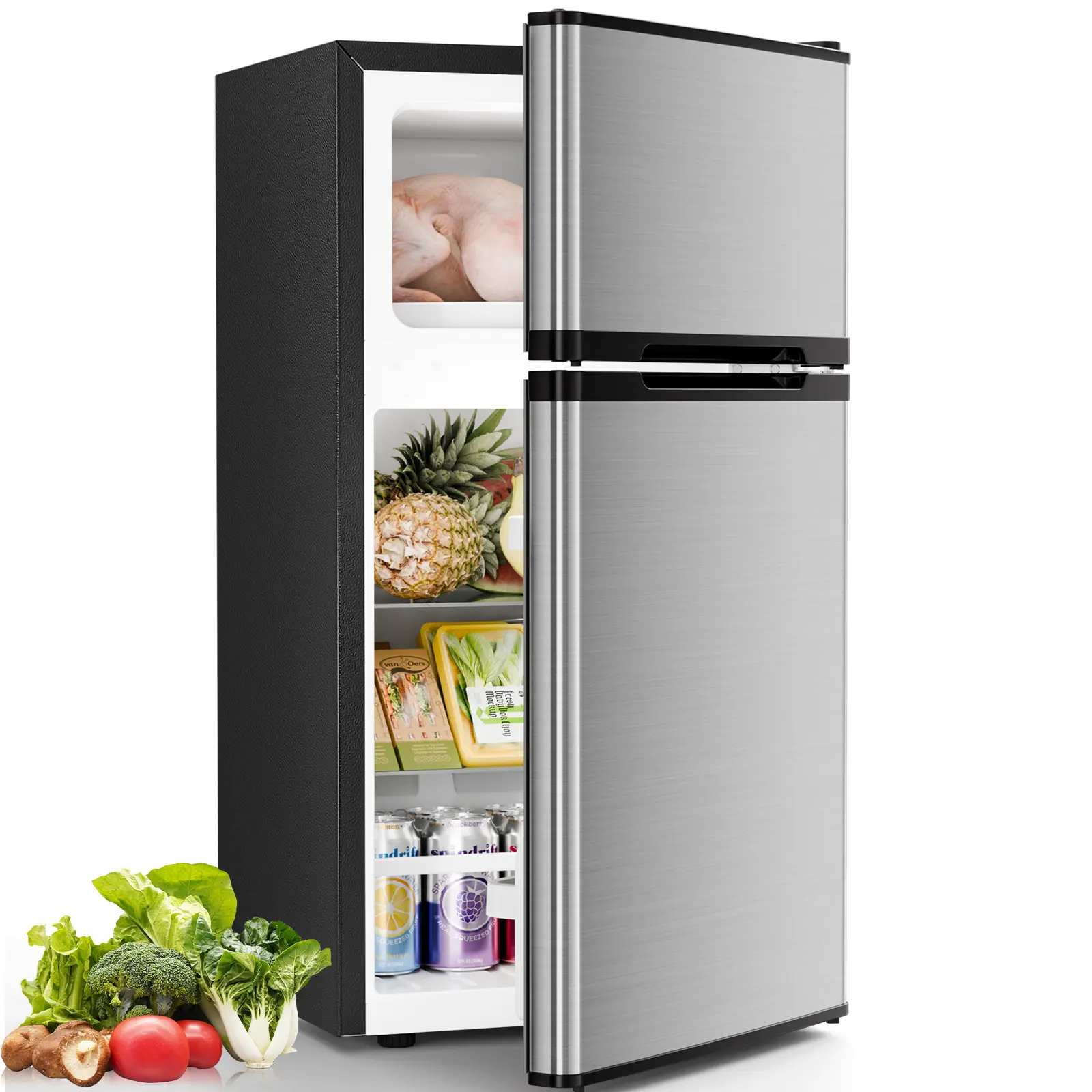 Antarctic Star Mini Compact Refrigerator 3.2 Cu.Ft. Double Door